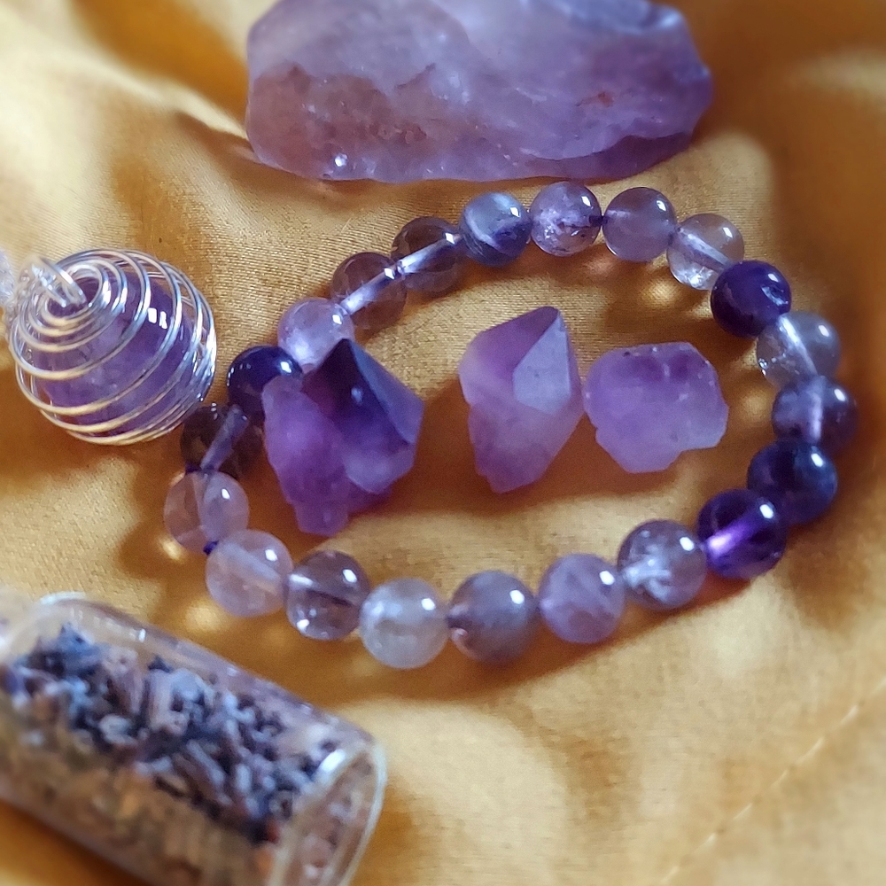 Amethyst crystals necklace bracelet set